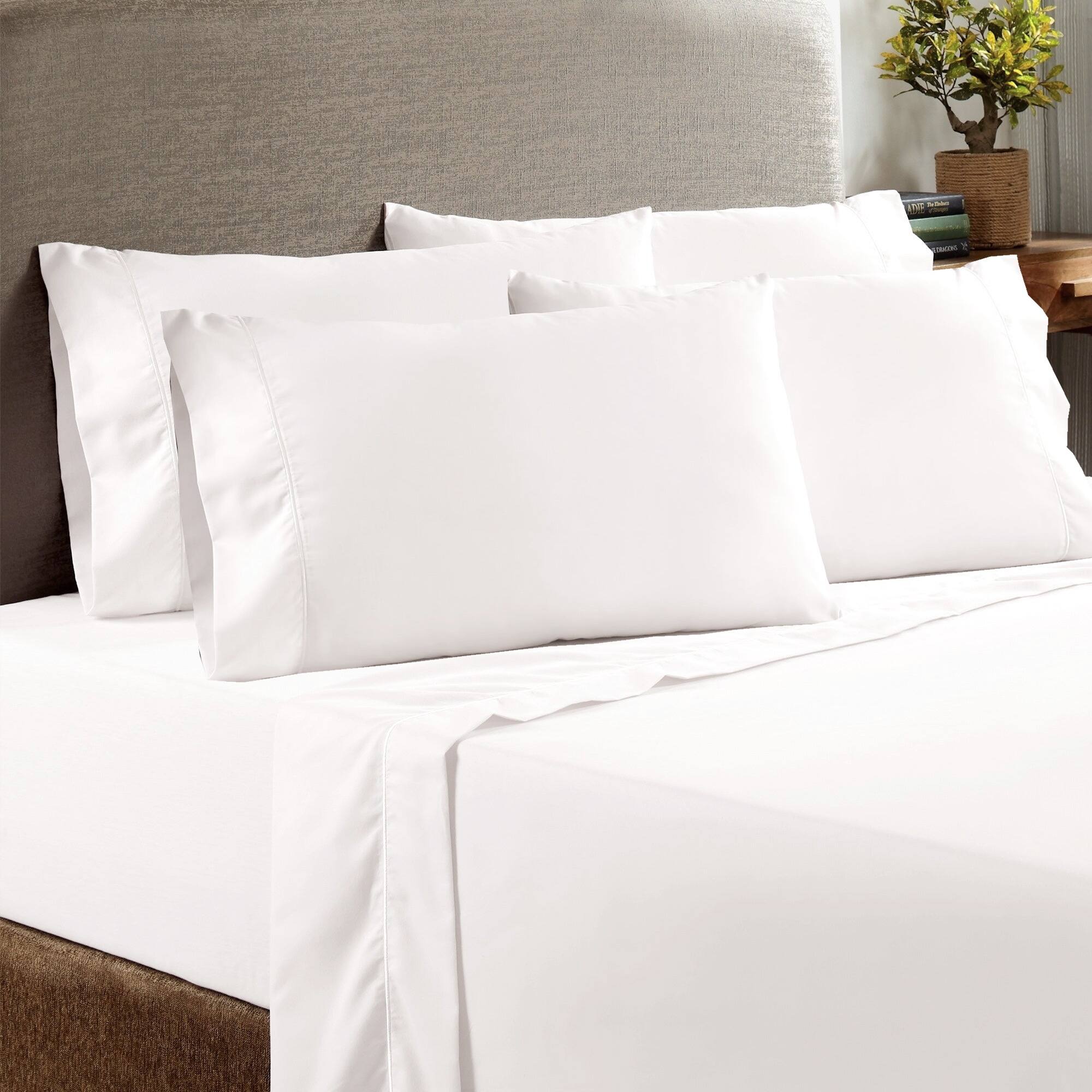 Left. Bibb Home - Bibb Home 1000TC Egyptian Cotton Rich 6-Piece Sheet Set - White.