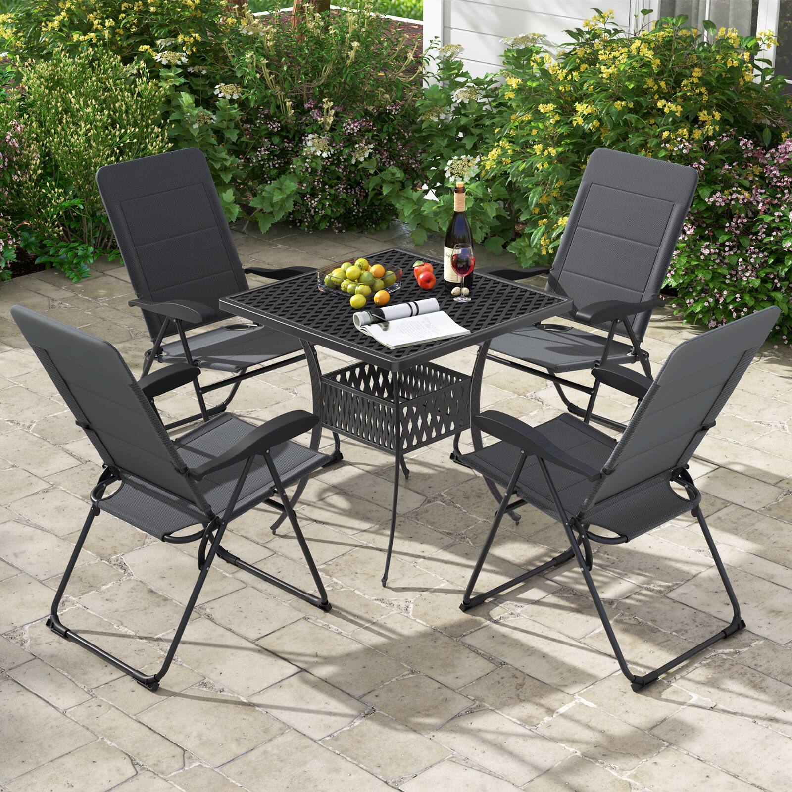 Alt View 1. Gymax - Gymax 4PCS Patio Folding Chairs Back Adjustable Reclining Padded Garden Furniture - Gray.