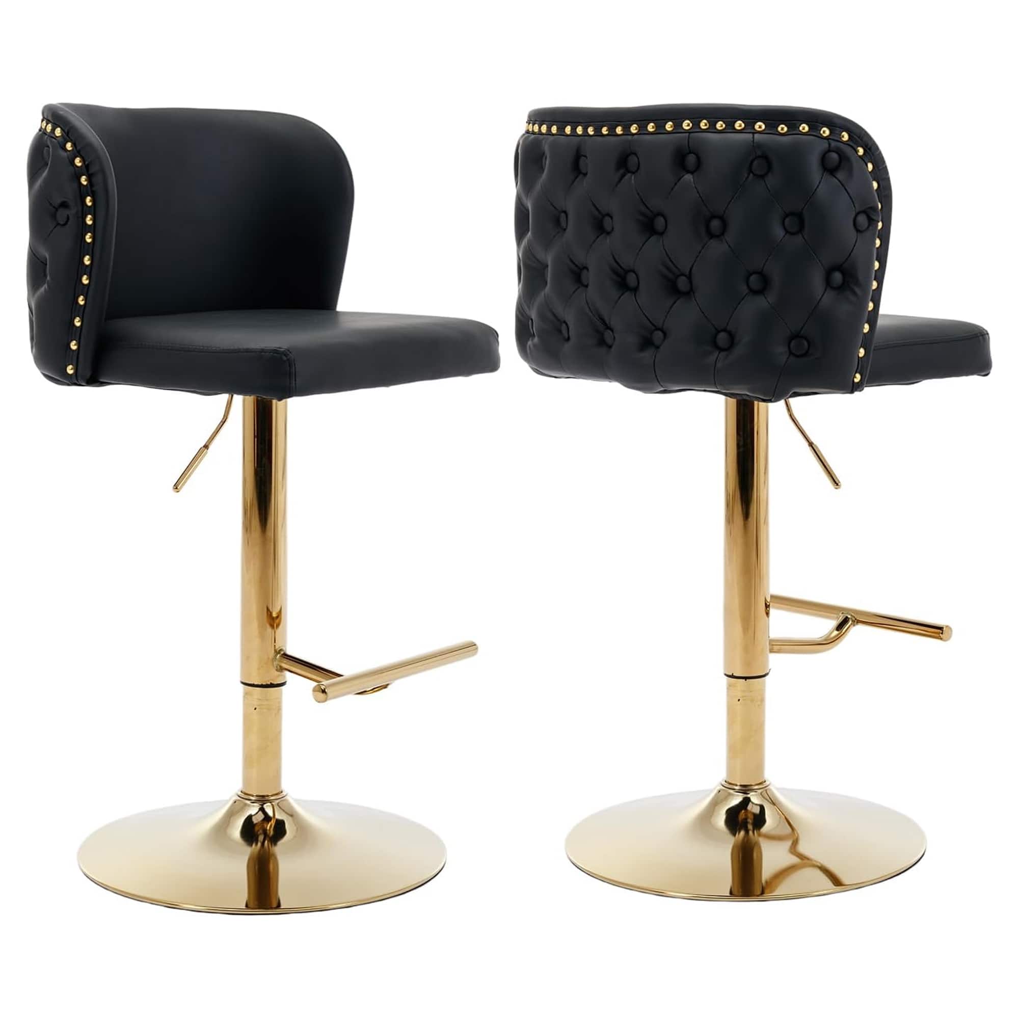 HTUTWOO - Adjustable Bar Stools Set of 2, Swivel Counter Height Chairs, PU Upholstered Barstools with Button Tufted for Kitchen - Black