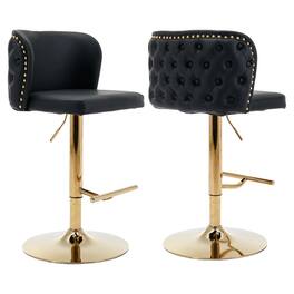HTUTWOO - Adjustable Bar Stools Set of 2, Swivel Counter Height Chairs, PU Upholstered Barstools with Button Tufted for Kitchen - Black