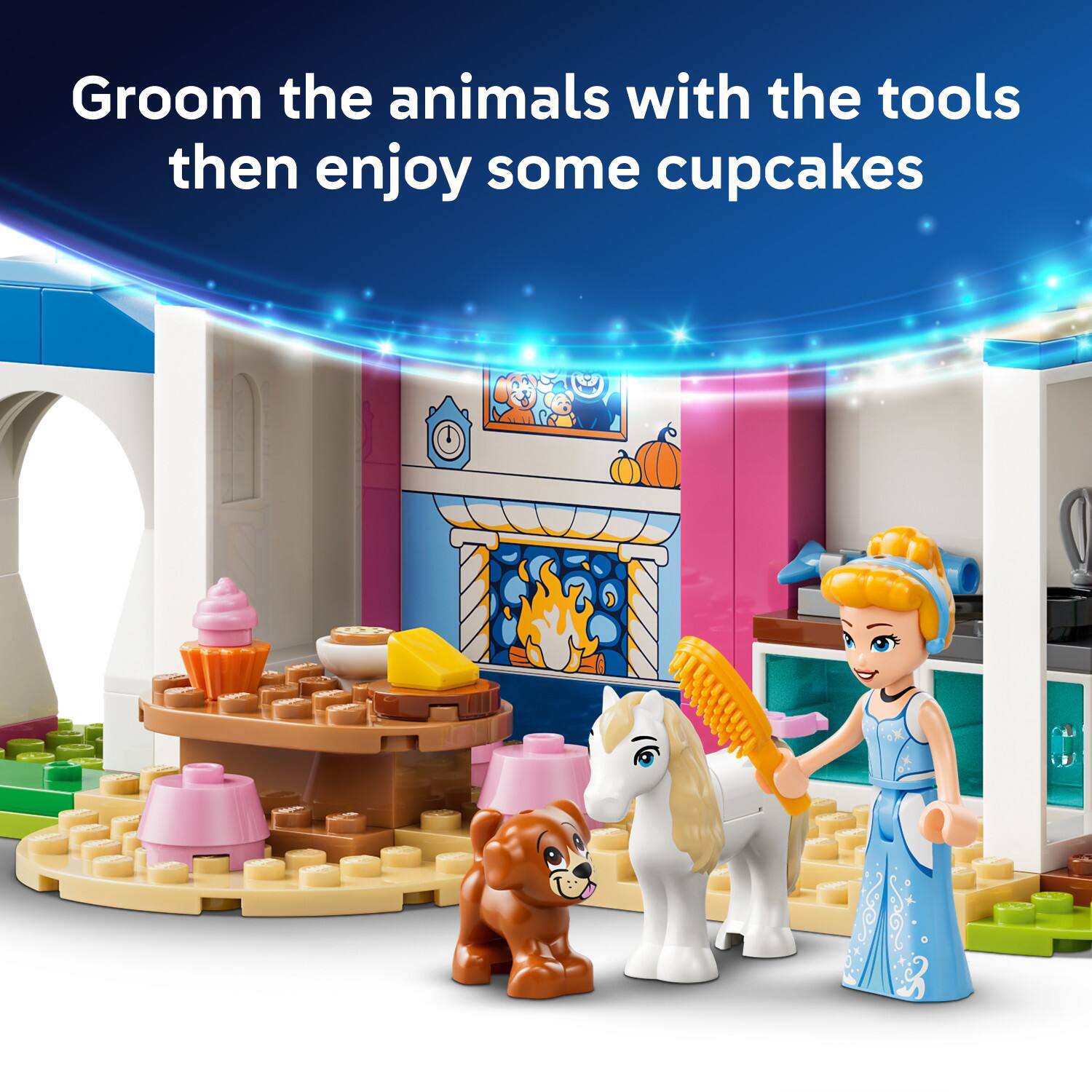 Groom the animals with the tools then enjoy some cupcakes