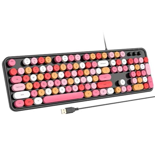 Reds Spade - Wired With 7 colors Full Size Retro Keycaps Numeric Keypad And Media Hotkey For Computer Desktop Pc Laptop Win - Black Colorful