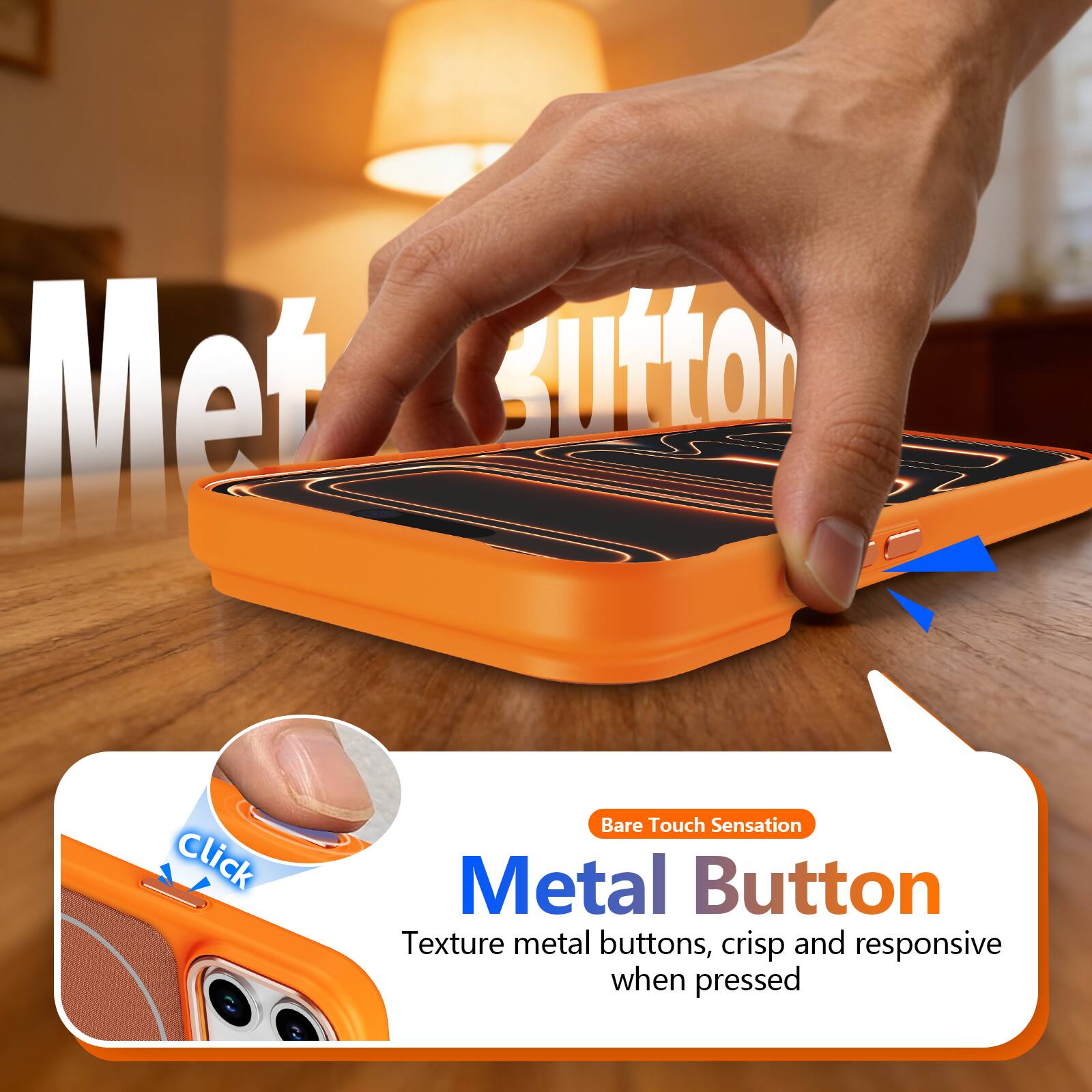 Met Sutter Click Bare Touch Sensation Metal Button Texture metal buttons, crisp and responsive when pressed