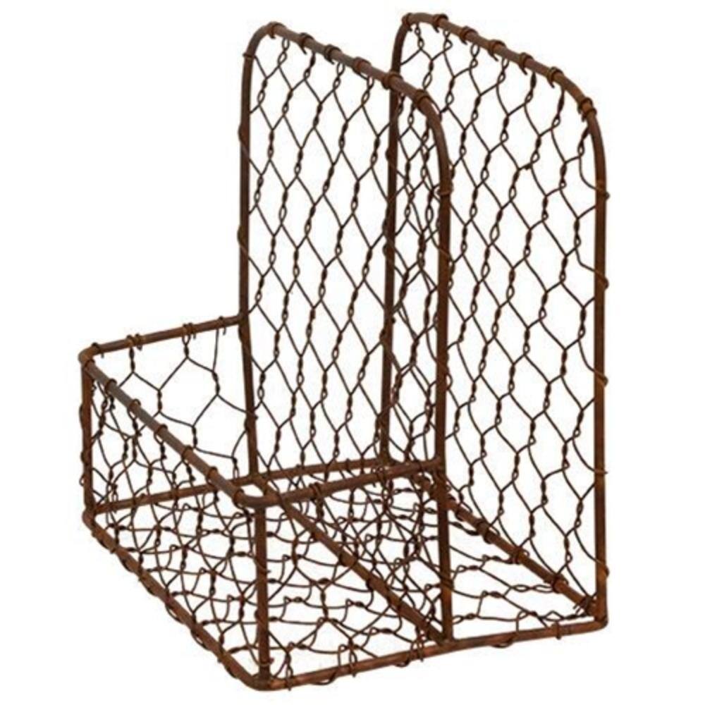 Angle. BreeBe - Rusty Metal Chicken Wire Napkin Holder - Red.