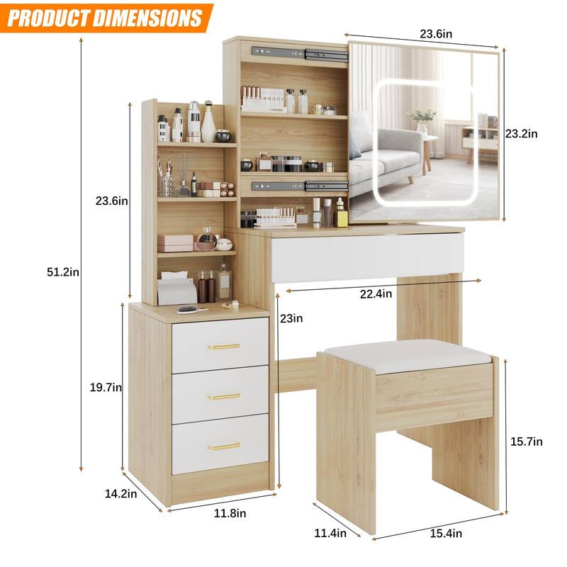 PRODUCT DIMENSIONS

- Height: 51.2in
- Width: 23.6in
- Depth: 23.2in
- Drawer Height: 19.7in
- Drawer Width: 14.2in
- Drawer Depth: 11.8in
- Seat Height: 15.7in
- Seat Width: 23in
- Seat Depth: 15.4in
- Overall Width: 22.4in
- Overall Depth: 11.4in