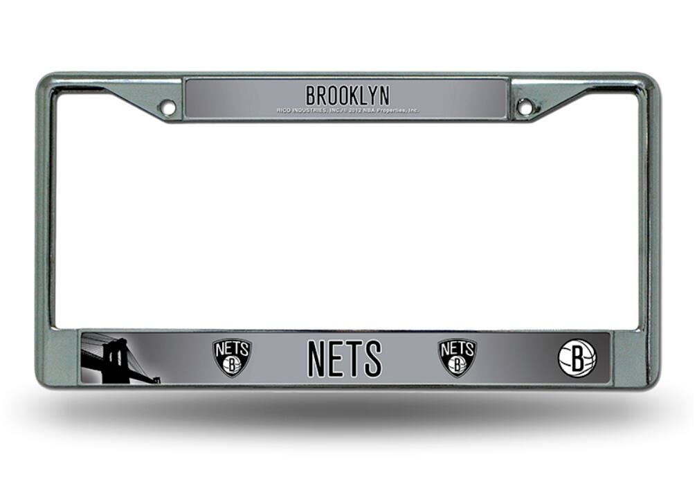 Brooklyn Nets - 12" x 6" Standard Size - Chrome Metal License Plate Frame