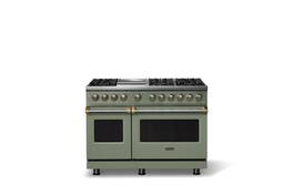 Viking - 48"W. 6 Burner Pro 5 Series 7.3 Cu. Ft. Freestanding Sealed Dual Fuel Convection Range with Brushed Brass Trim - Eucalyptus