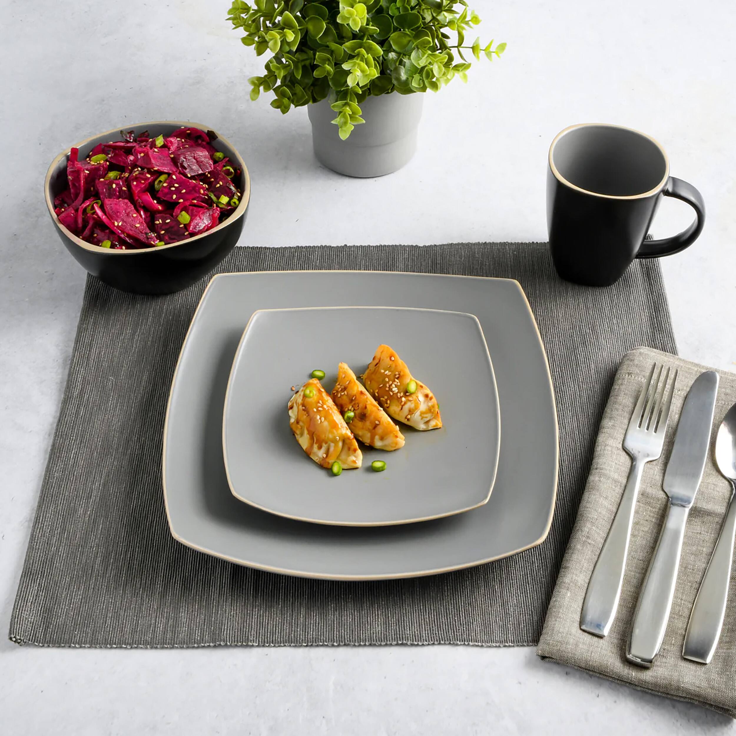Alt View 7. Gibson - Gibson Home Soho Lounge 16 Piece Soft Square Stoneware Dinnerware Set in Grey Matte - Gray Matte.