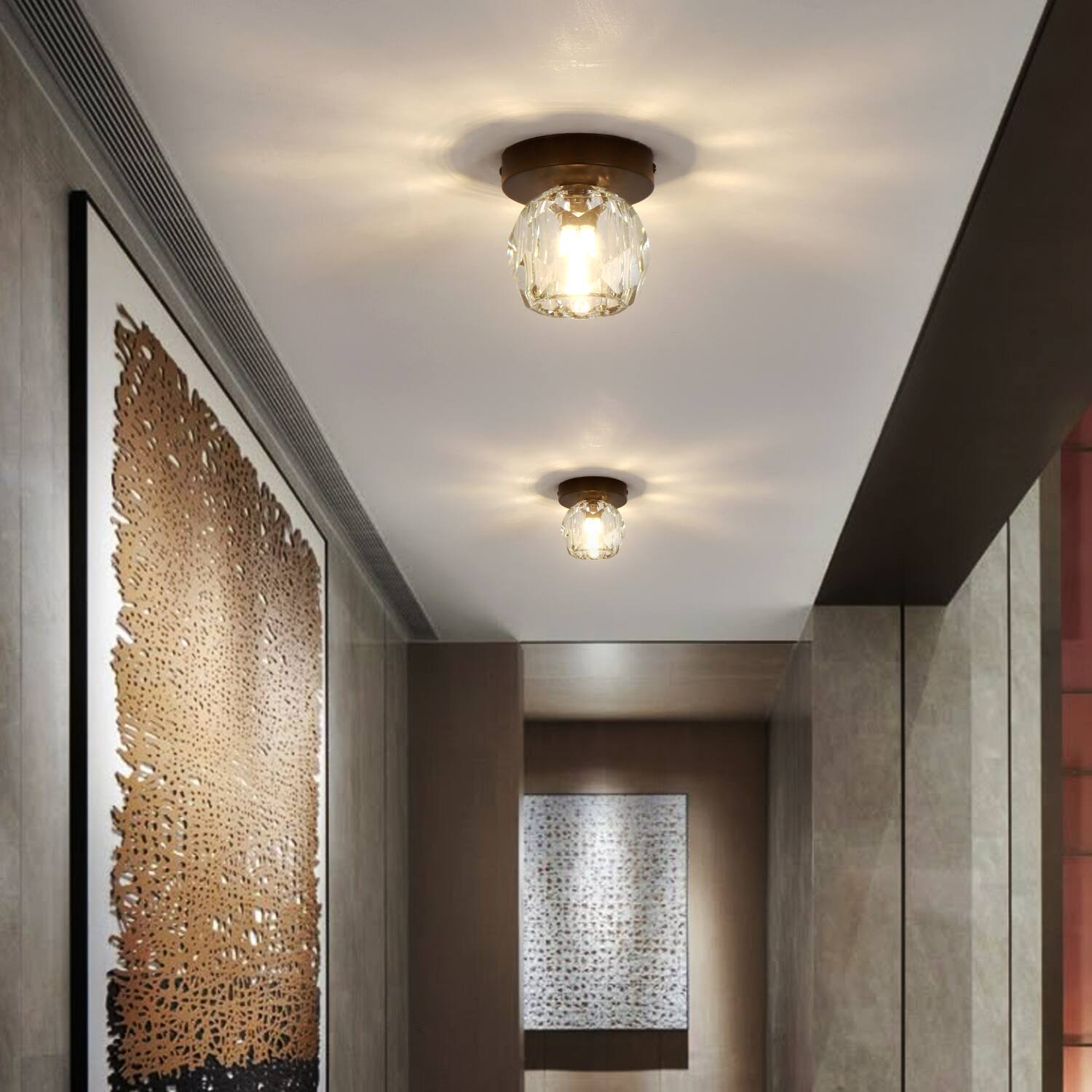 Angle. Umeiluce - 1-Light 4.7" Crystal Flush Mount Ceiling Light Matte Black - Matte Black.