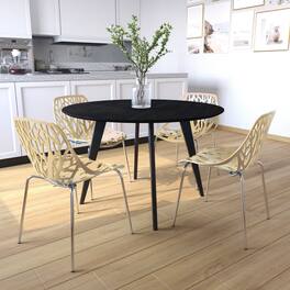 LeisureMod - Asbury Set of 4 Stackable Dining Side Chair with Accent Chrome Steel Legs and Cut Out Design for Indoor Outdoor - Cream