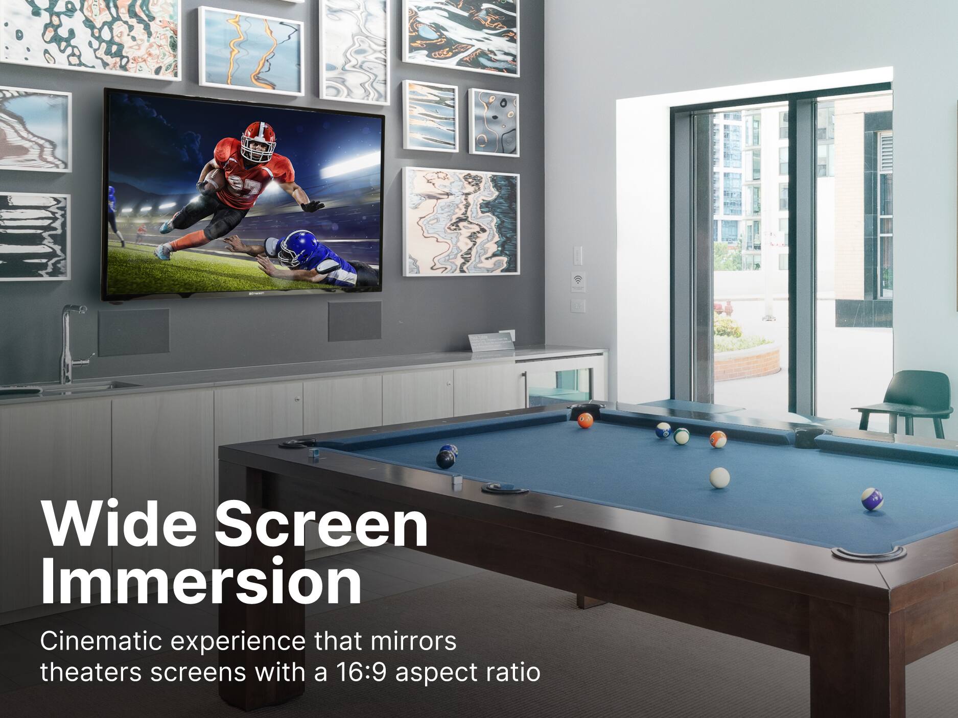 Wide Screen Immersion
Cinematic experience that mirrors theaters screens with a 16:9 aspect ratio