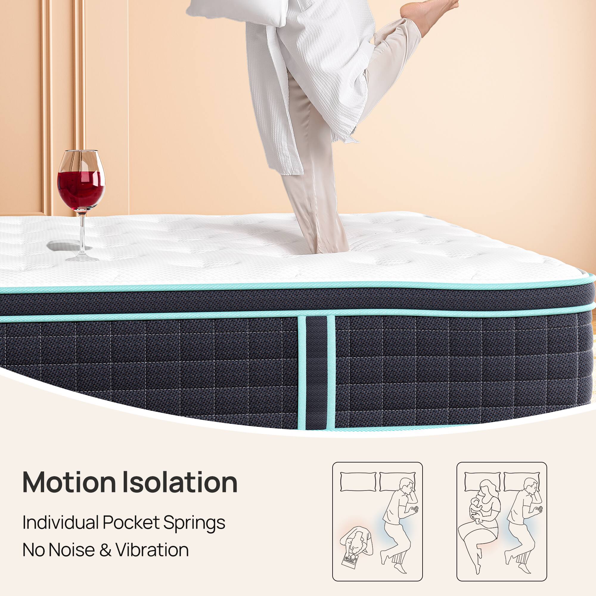 Motion Isolation  
Individual Pocket Springs  
No Noise & Vibration