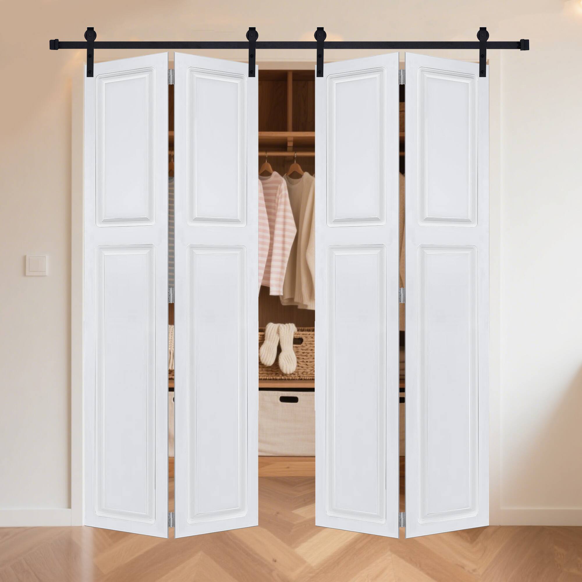 Alt View 3. Boyel Living - Milk White Modern 2-Panel Barn Sliding Door 36-in L x 0.75-in W x 84-in H with Hardware Kit - Milk White.