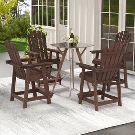 Gymax - 4PCS Bar Stool HDPE Chair w/ Armrest Footrest Home Indoor Outdoor Patio - Brown