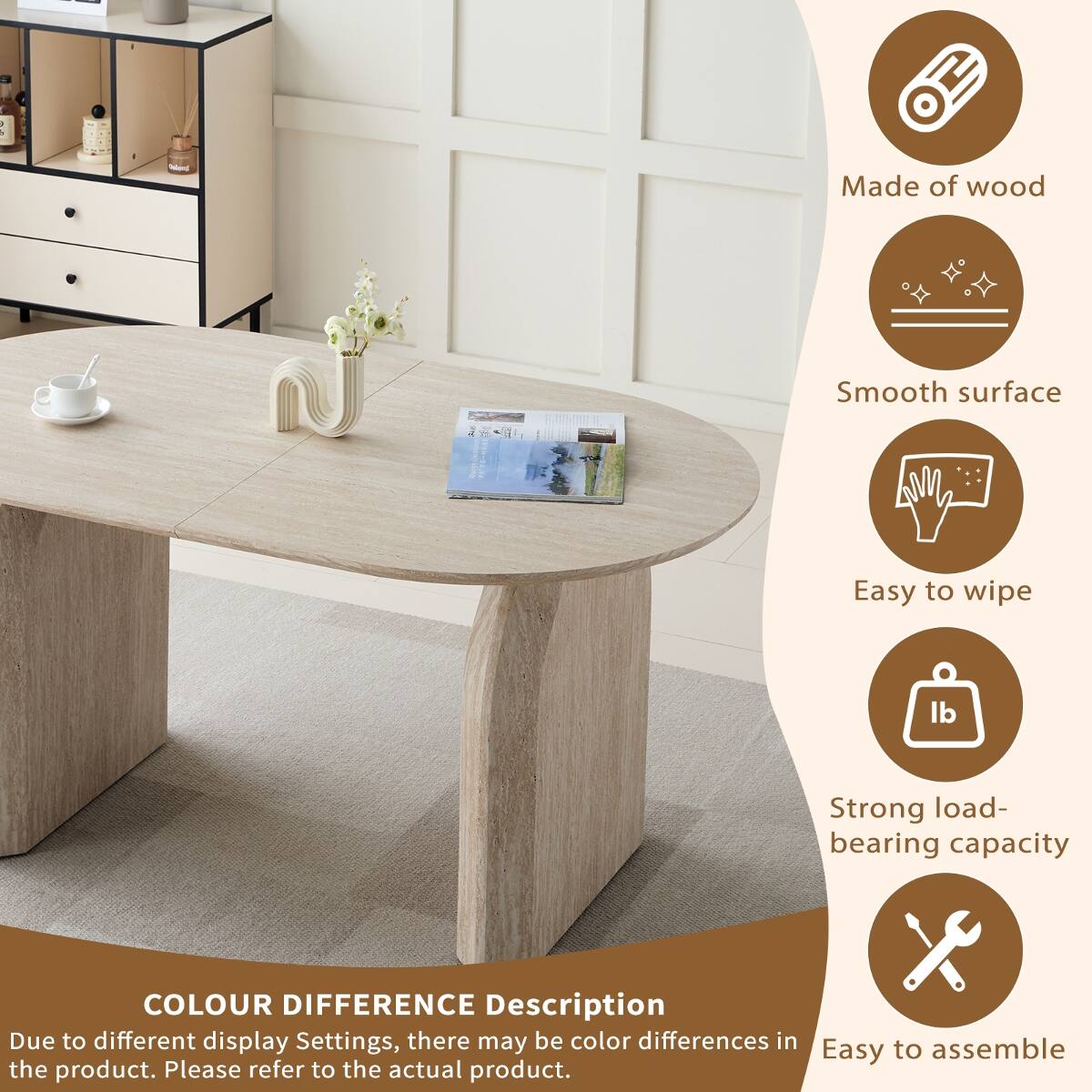 Made of wood  
Smooth surface  
Easy to wipe  
Strong load-bearing capacity  

COLOUR DIFFERENCE Description  
Due to different display settings, there may be color differences in the product. Please refer to the actual product.