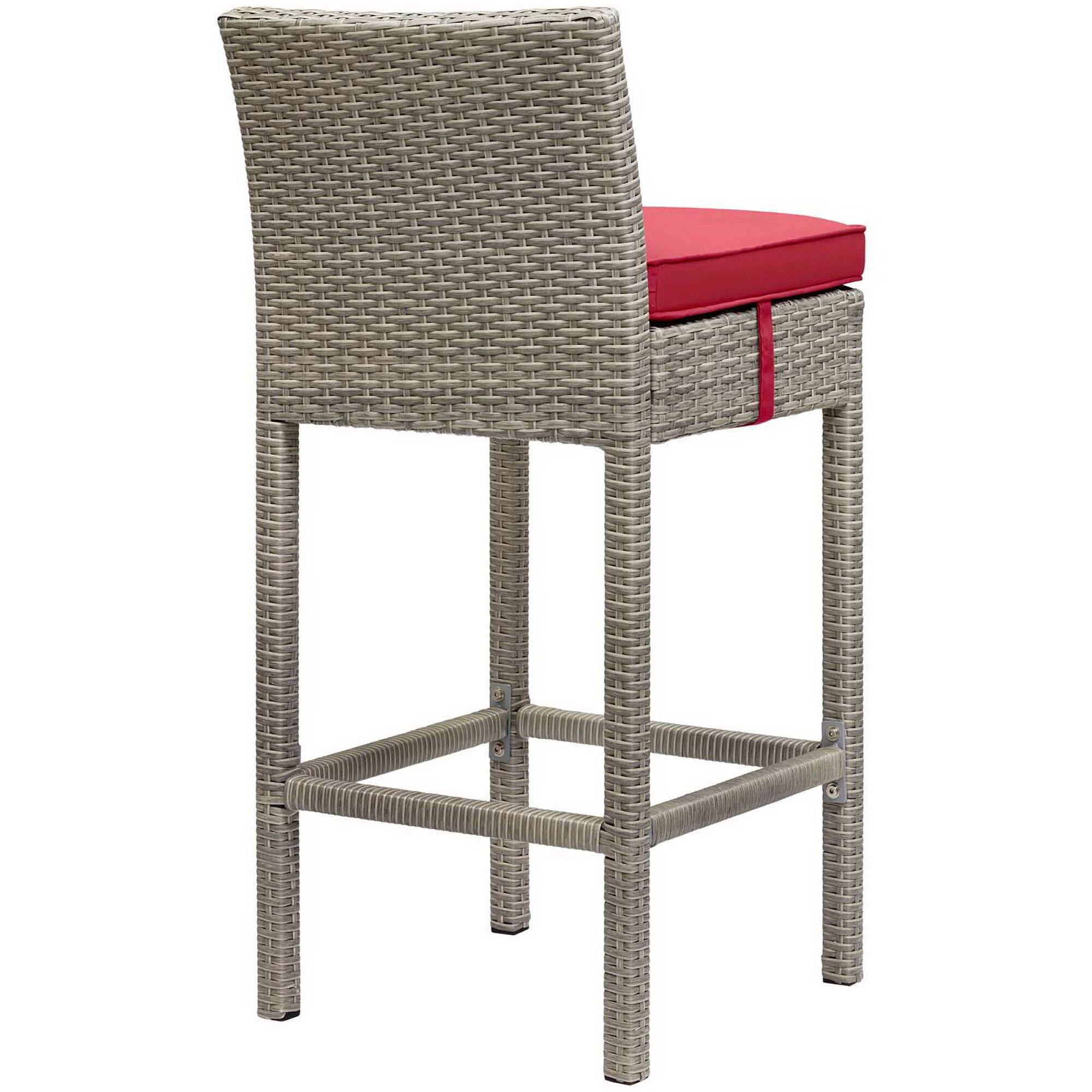 Alt View 1. Modway - Conduit Outdoor Patio Wicker Rattan Bar Stool Set of 4 by Modway - Light Gray Red.