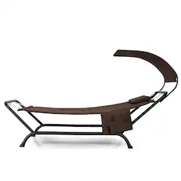 Gymax - Chaise Lounge Bed w/ Detachable Sunshade Canopy Hammock w/ Rustproof Metal Stand - Brown