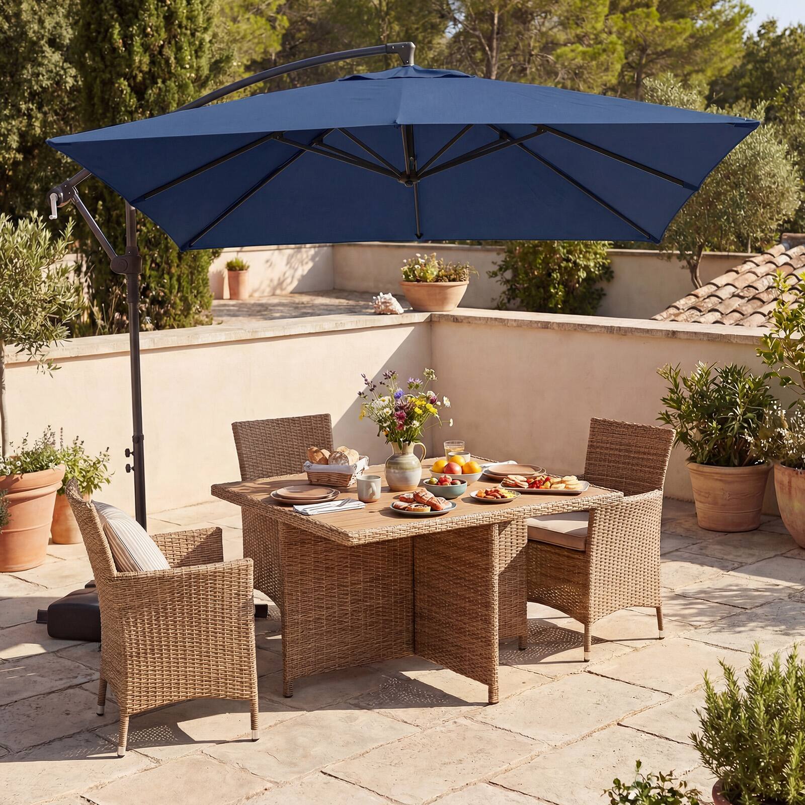 Alt View 1. Costway - Costway 8 x 8 FT Offset Cantilever Patio Umbrella,Square Hanging Outdoor Market Umbrella - Navy.