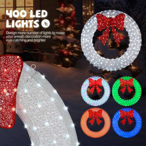 400 LED LIGHTS

Design more number of lights to make your wreath decoration more eye-catching and brighter.