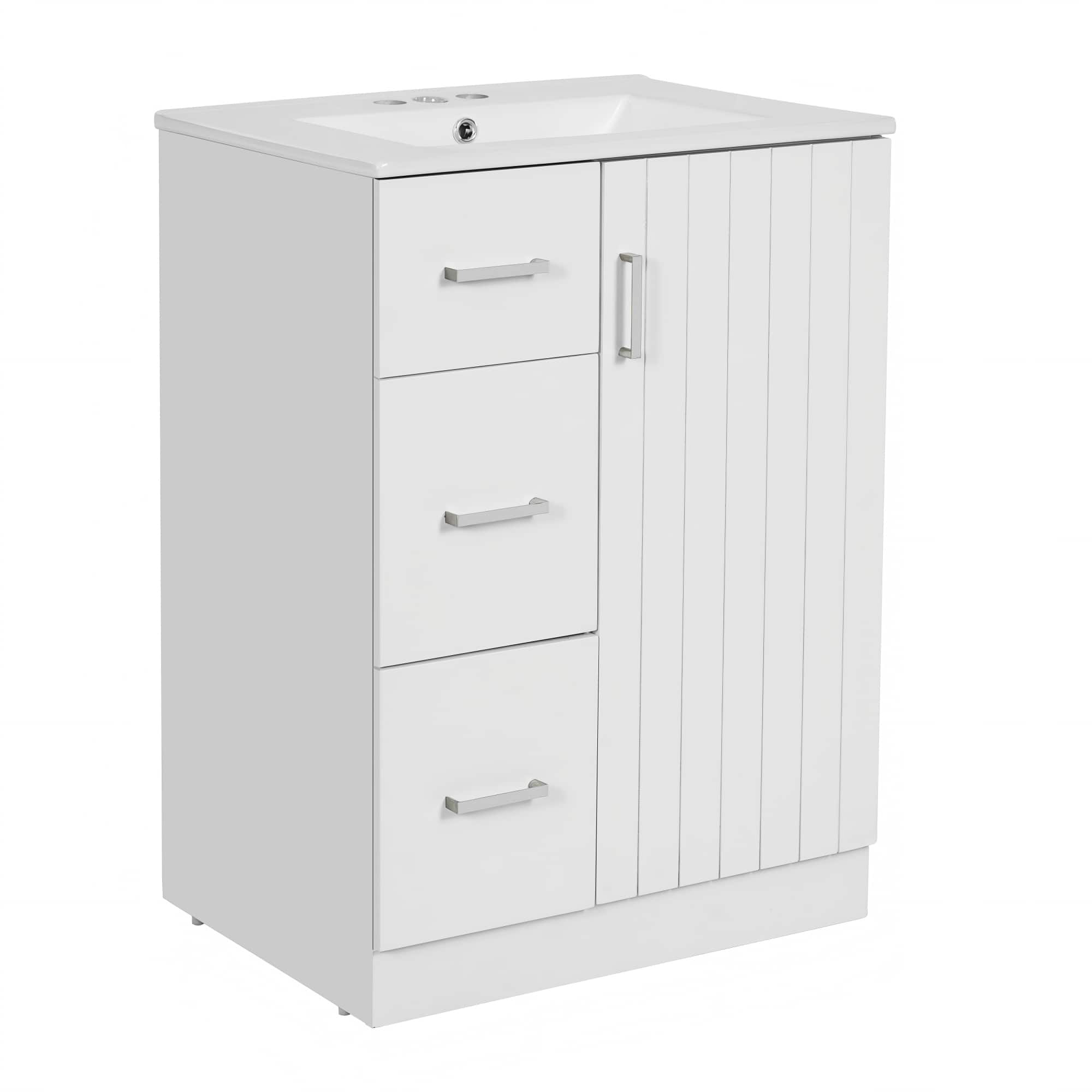 Boyel Living - 24 Inch Modern Bathroom Vanity with Sink 2 Drawers and Soft Close Door - White