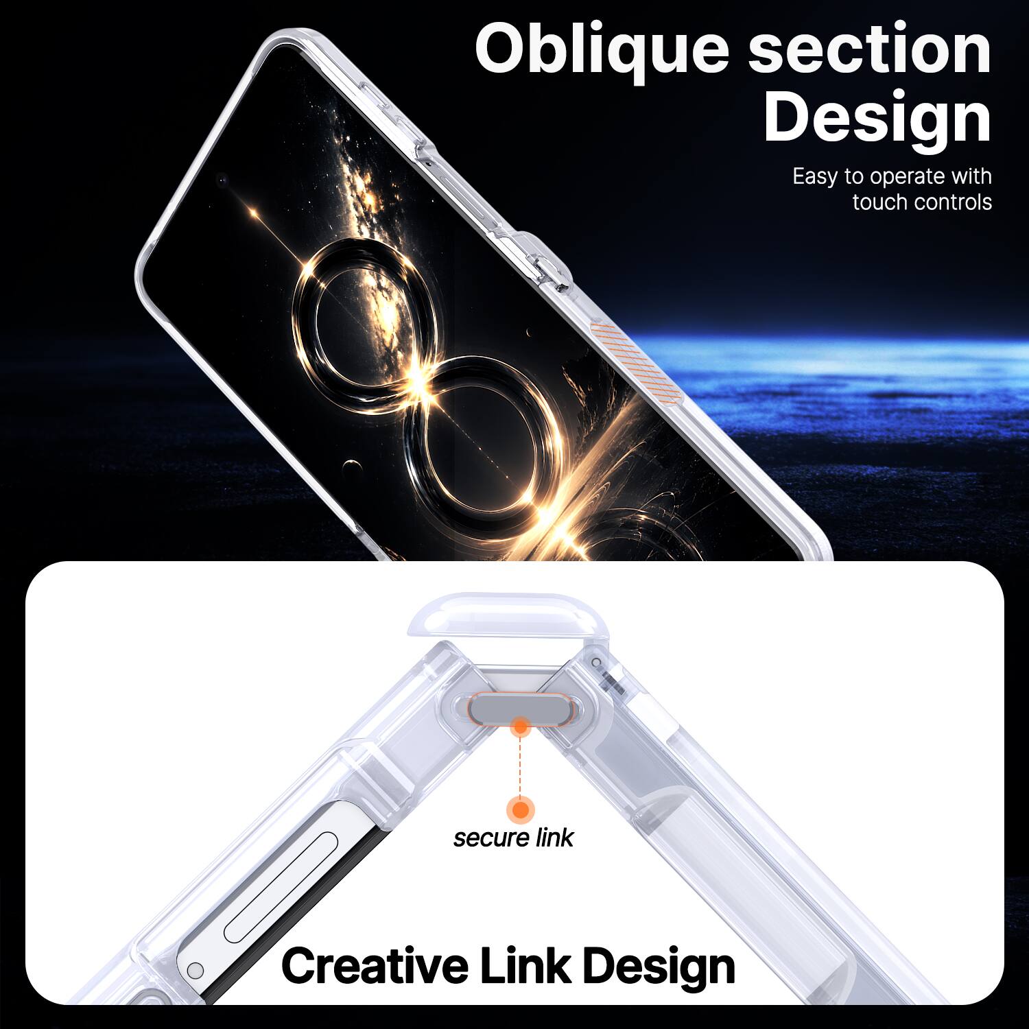 Oblique section Design  
Easy to operate with touch controls  

secure link  

Creative Link Design