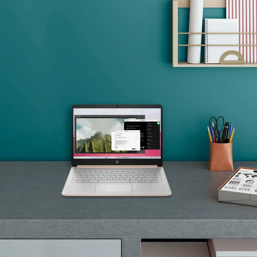 Alt View 12. HP - 14" Laptop - Intel Processor N150 - 4GB Memory - 128GB UFS - Pale Rose Gold.