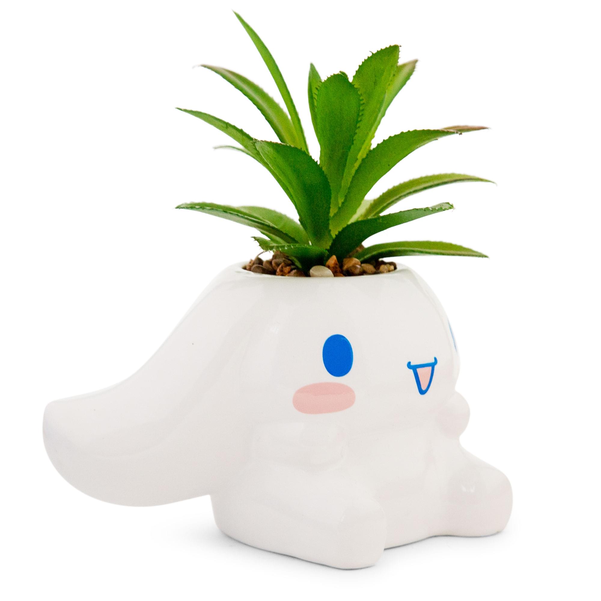 Alt View 1. Silver Buffalo - Sanrio Cinnamoroll 3-Inch Ceramic Mini Planter With Artificial Succulent - White.