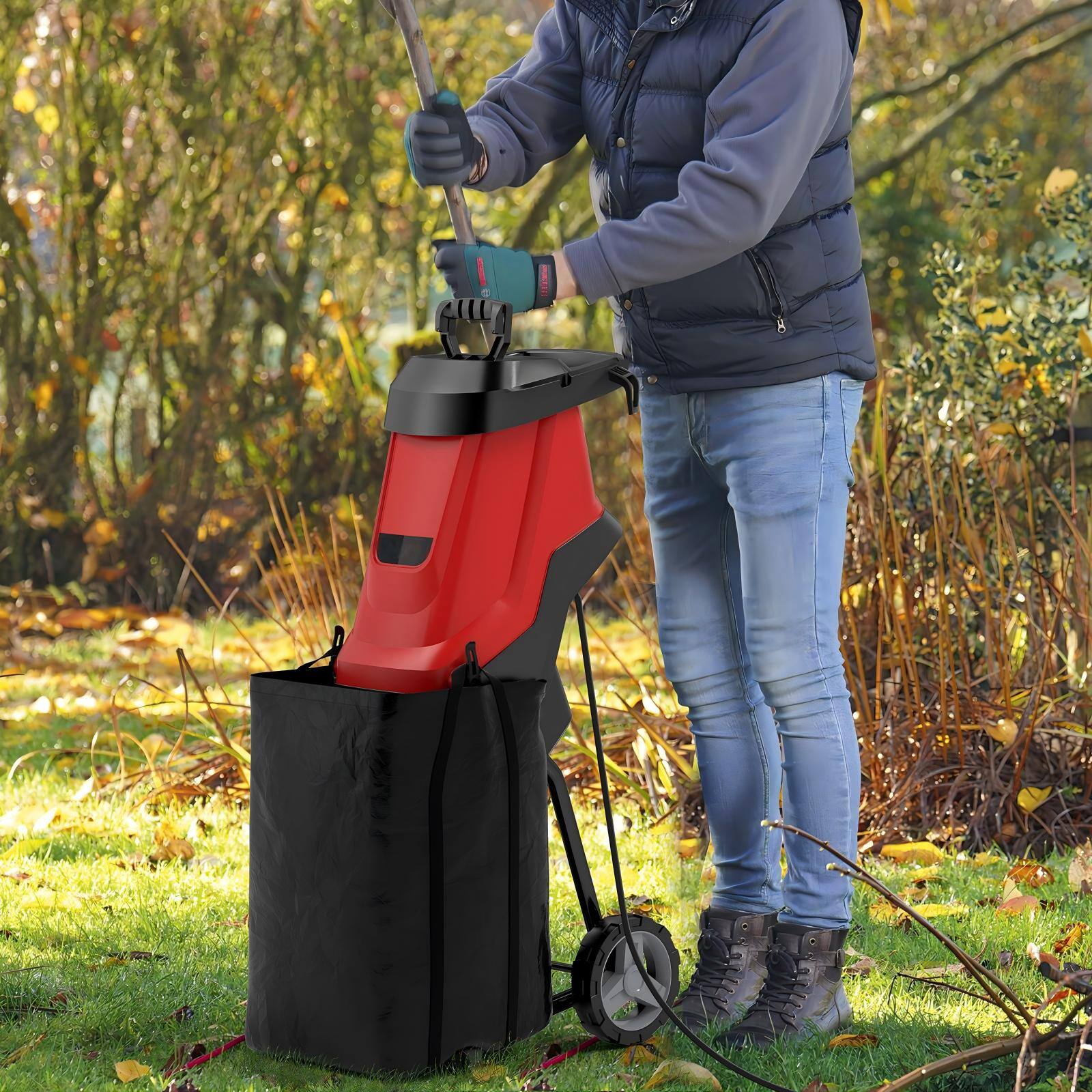 Alt View 6. SKONYON - 15-AMP Electric Wood Chipper and Shredder Leaf Mulcher with Wheels - Red.