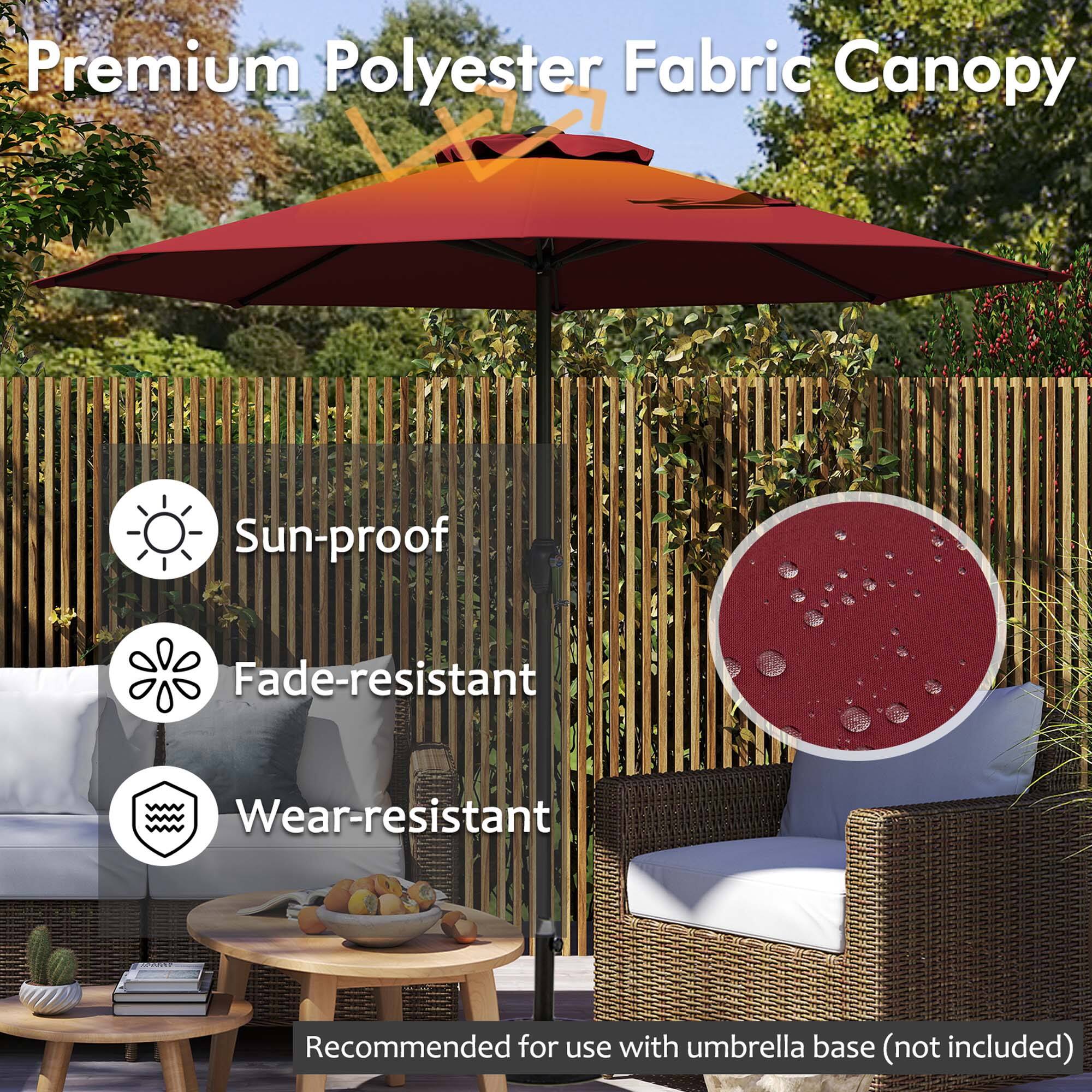 Premium Polyester Fabric Canopy
Sun-proof
Fade-resistant
Wear-resistant
Recommended for use with umbrella base (not included)
