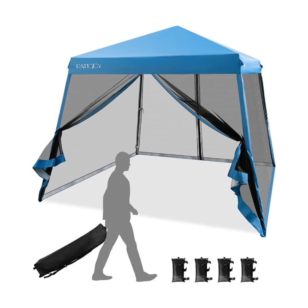Kadyn - 10 x 10 Feet Pop Up Canopy with with Mesh Sidewalls and Roller Bag-Blue, Outdoor Gazebo Wedding Party Tent Canopy Tent
