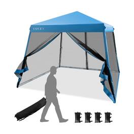 Kadyn - 10 x 10 Feet Pop Up Canopy with with Mesh Sidewalls and Roller Bag-Blue, Outdoor Gazebo Wedding Party Tent Canopy Tent