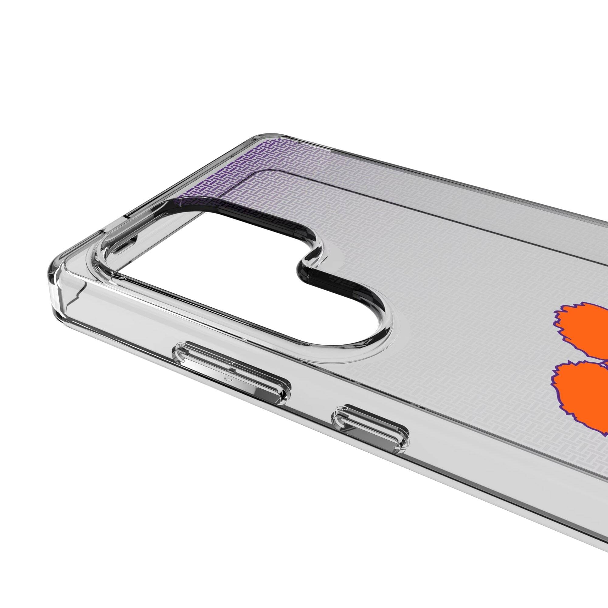 Alt View 2. Keyscaper - Clemson Tigers Linen Logo Galaxy Clear Case - S23 Ultra - Multicolor.