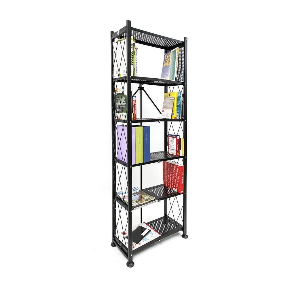 Alt View 4. Origami - Origami 6 Shelf Bookcase Open Organizer Freestanding Living Room Shelves, Black - Black.