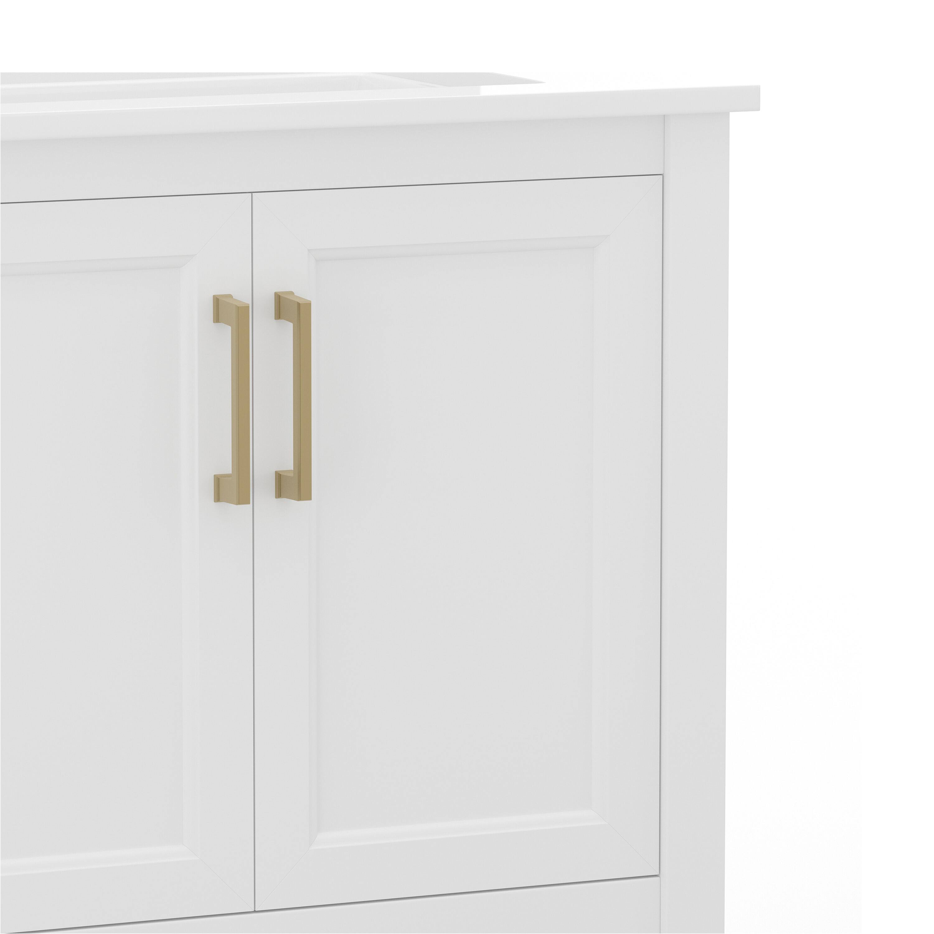 Alt View 9. Emma + Oliver - Vesta Bathroom Vanity, Single Sink Cabinet with 2 Soft Close Doors and Open Shelf, Carrara Marble Finish Countertop - White Frame/Gold Hardware.