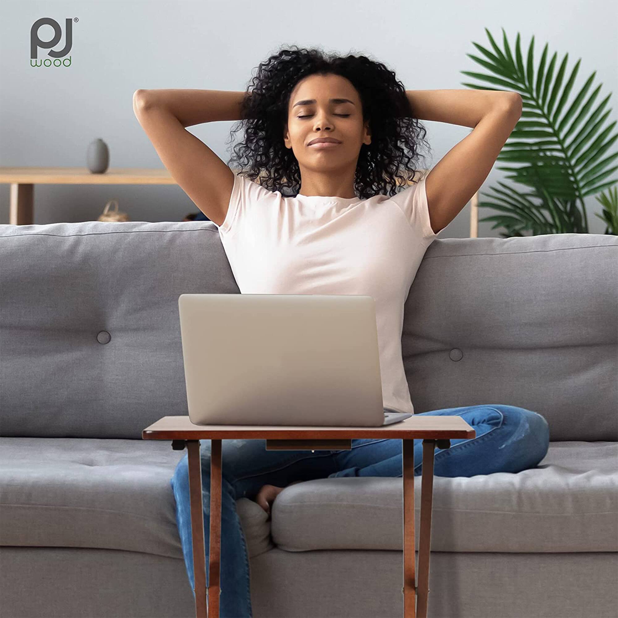 Alt View 5. PJ Wood - PJ Wood Folding TV Tray Tables with Compact Storage Rack, Honey Oak, 5 Piece Set - Honey Oak.