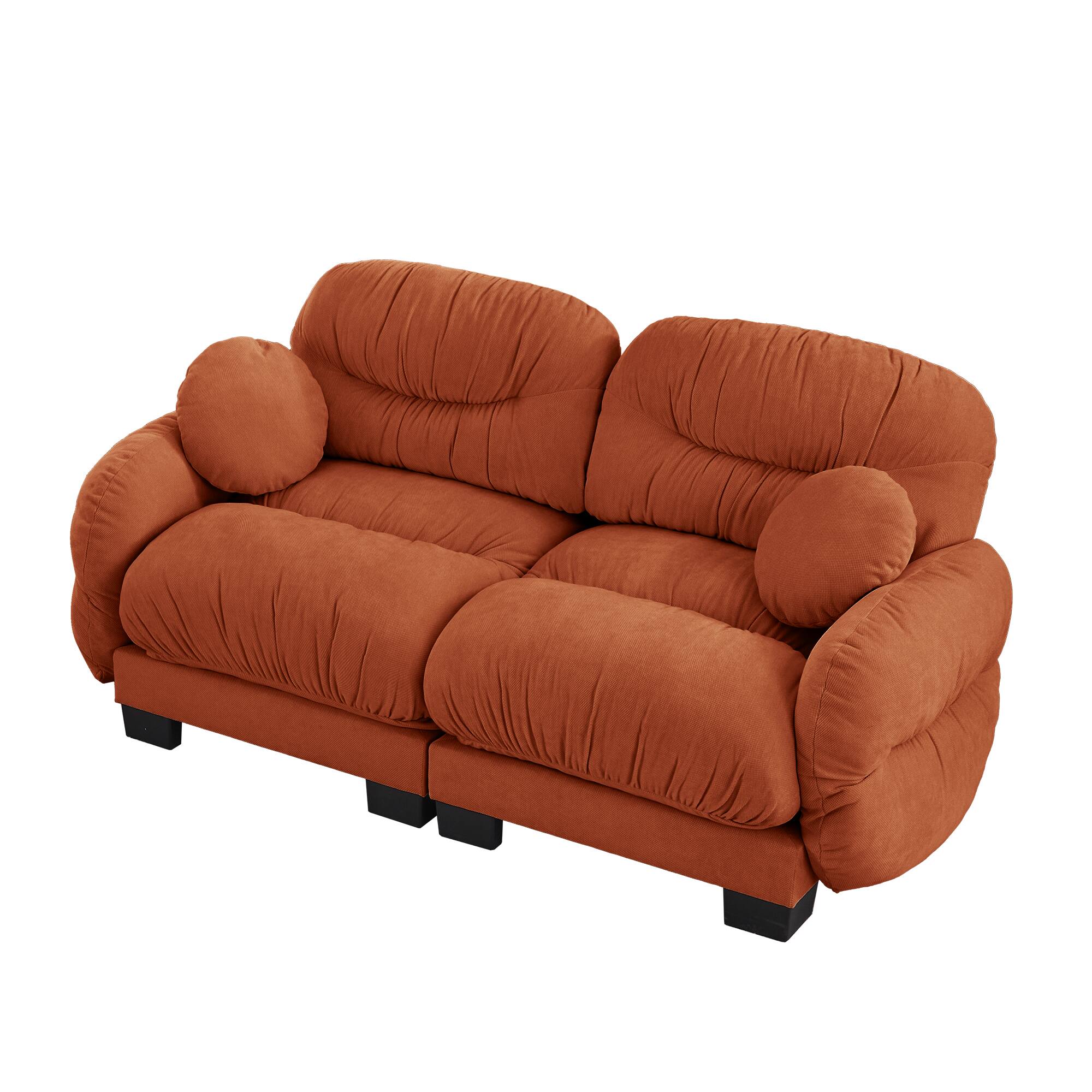 Back. Anysun - 2-Seater Modular Sofa with Chenille Fabric, High-Density Foam & Curved Armrests, Pleated Design for Living Room - Orange.