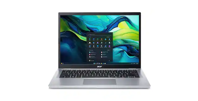 Front. Acer - Aspire Go 14 AG14-31P-C44Z, 14" WUXGA, Intel N100, 4GB RAM, 128GB UFS, Wi-Fi 6 - Pure Silver.