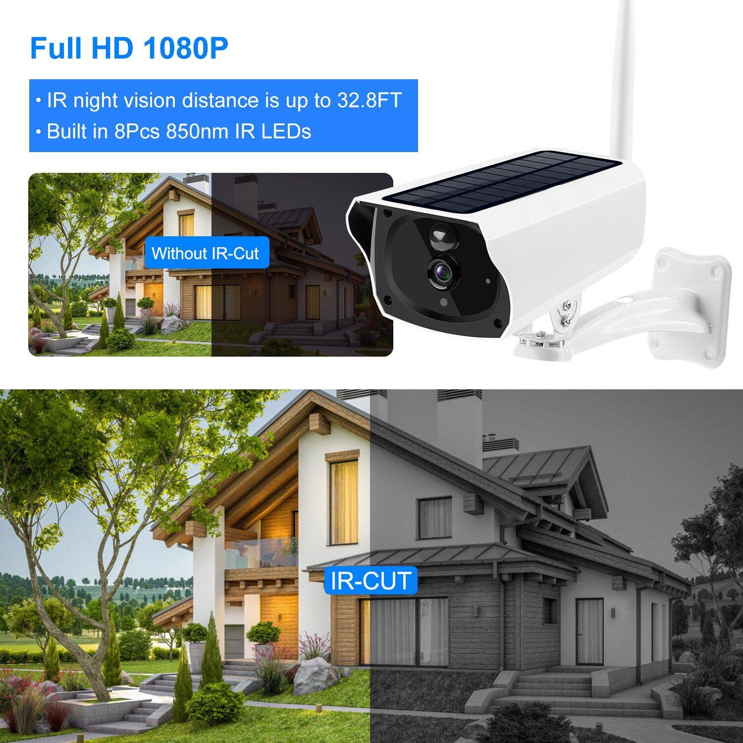Full HD 1080P

- IR night vision distance is up to 32.8FT
- Built in 8Pcs 850nm IR LEDs

Without IR-Cut

IR-CUT