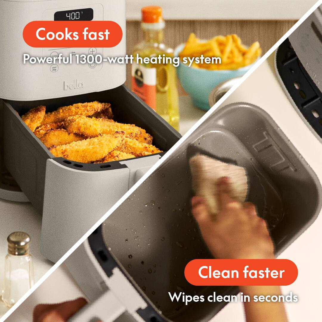 Cooks fast - Powerful 1300-watt heating system - Clean faster - Wipes clean in seconds