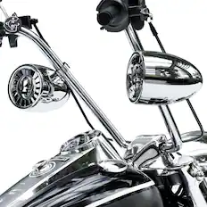Front. GoHawk - Bluetooth Motorcycle Speakers, 5" Waterproof Stereo Audio System w/ Built-in Amplifier, USB Music for Harley Ape-Hanger - Chrome.