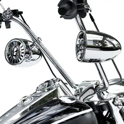 Front. GoHawk - Bluetooth Motorcycle Speakers, 5" Waterproof Stereo Audio System w/ Built-in Amplifier, USB Music for Harley Ape-Hanger - Chrome.