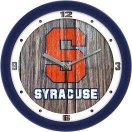 MpDirect - Syracuse Orange 11.5'' Suntime Premium Glass Face Weathered Wood Wall Clock - Multicolor