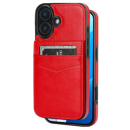 Front. Entronix - Entronix Slim Leather Wallet Case for iPhone 17 with Card Holder - Red.