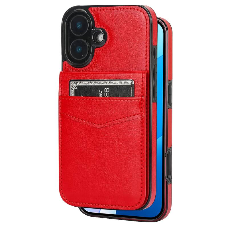 Entronix - Slim Leather Wallet Case for iPhone 17 with Card Holder - Red