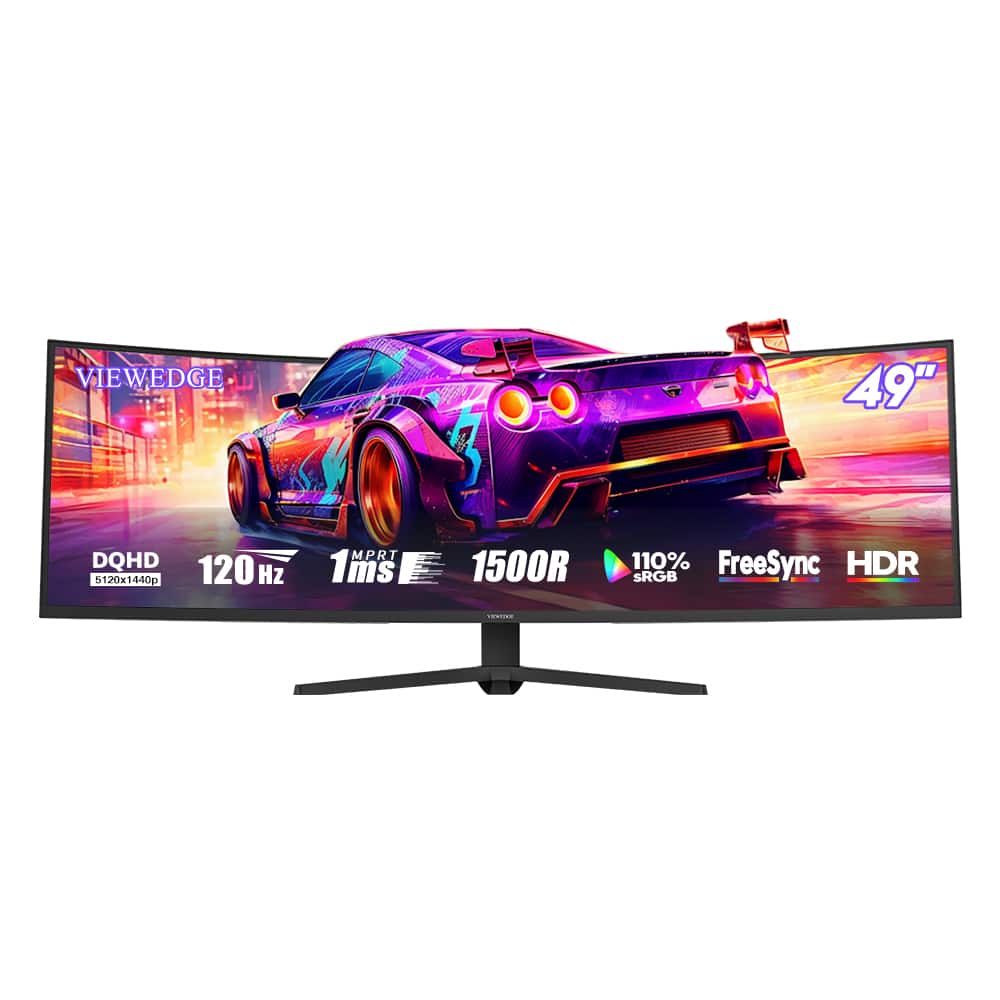Viewedge - 49" Curved Monitor Ultrawide Gaming 120Hz 1ms 32:9 DQHD 5120 x 1440P Computer Monitor R1500 - Black