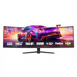 Viewedge - 49" Curved Monitor Ultrawide Gaming 120Hz 1ms 32:9 DQHD 5120 x 1440P Computer Monitor R1500 - Black