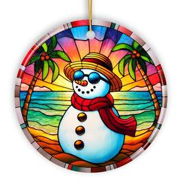 OrnamentallyYou - Tropical Holiday Sunset Snowman Ornament Vibrant Beach Christmas Keepsake - Multi-colored