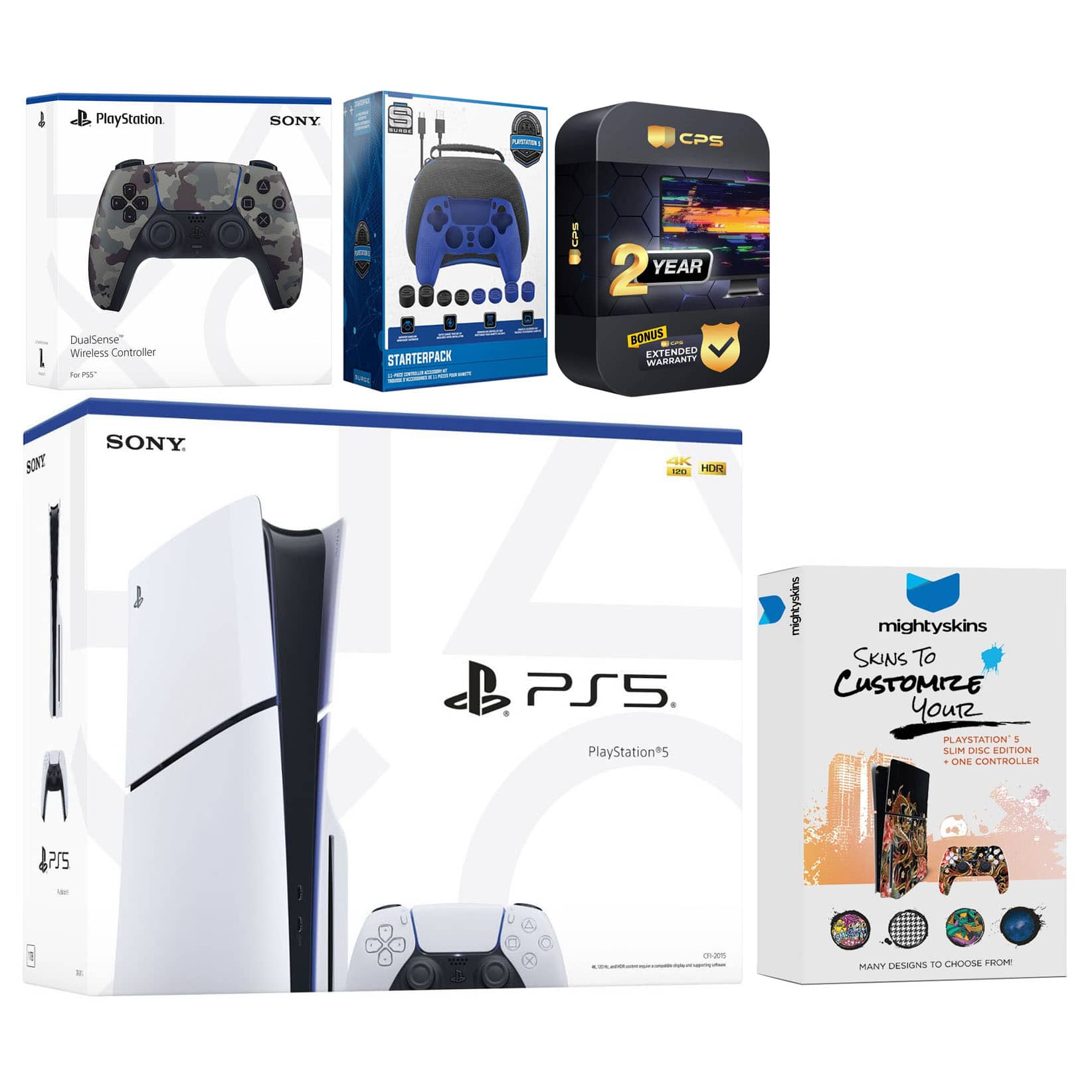 Playstation 5 Slim Disc with Extra Controller, Gamer Starter Kit and MightySkins Decal Voucher + 2 Year - PlayStation 5