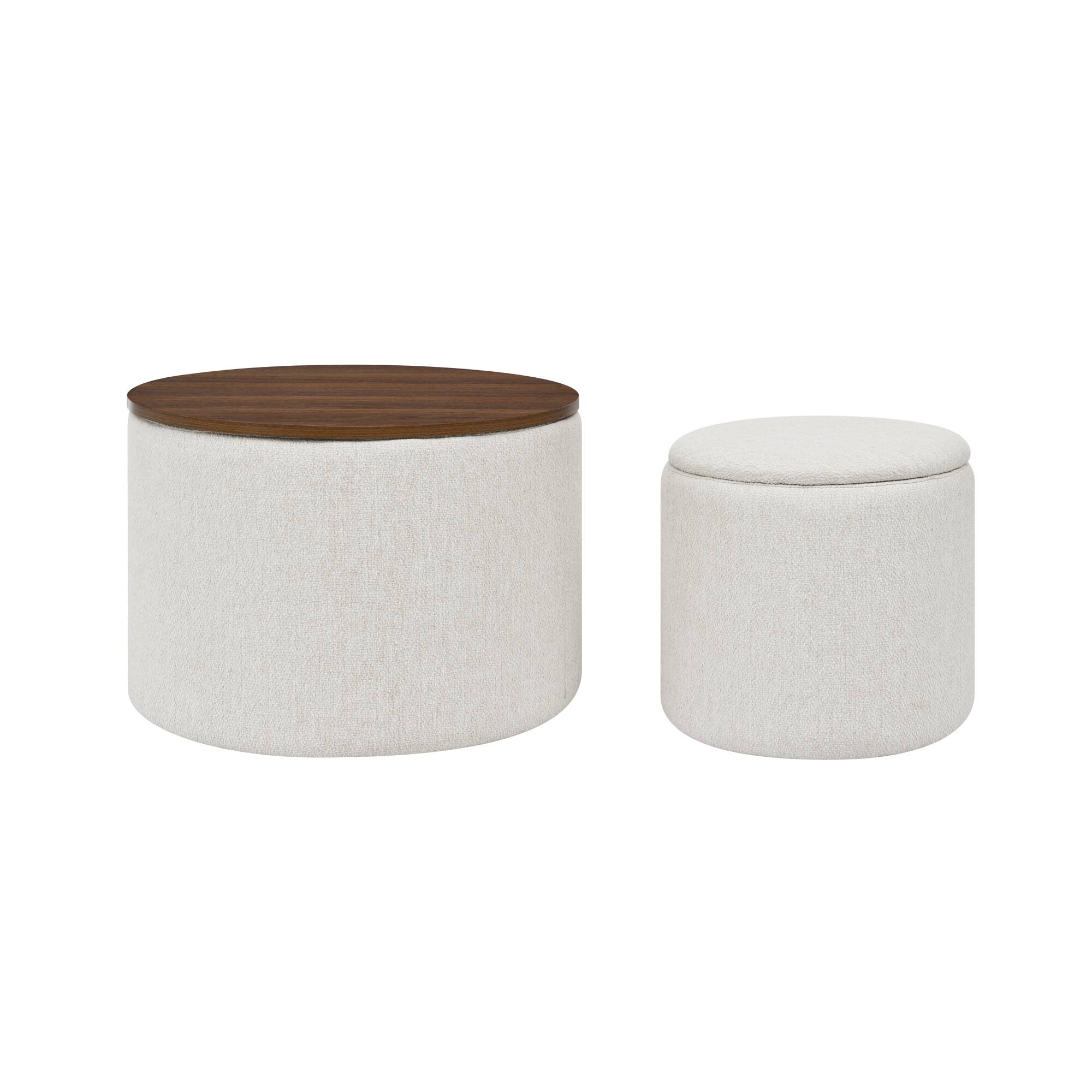 Alt View 7. GOODSILO - 2-Piece Round Storage Ottoman Set with Hidden Storage and Detachable Stool, Classic Design for Living Room and Bedroom - Beige.