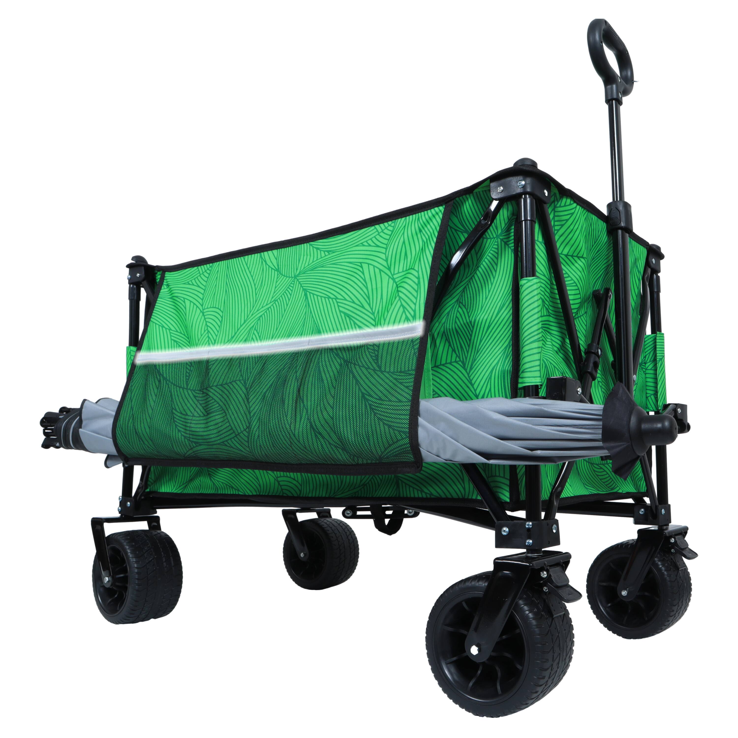 Alt View 2. Mondawe - 480lbs Heavy-Duty Folding Wagon Utility Carts w/ Picnic Mat, All-Terrain Wheels, Brakes & Pockets - Green.
